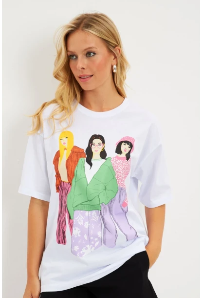 Kadın Beyaz Baskılı T-Shirt DY1329
