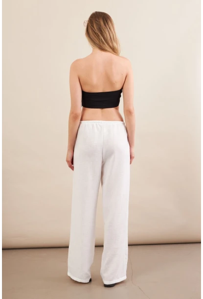 Kadın Beyaz Beli Bağcıklı Pantolon ZH105