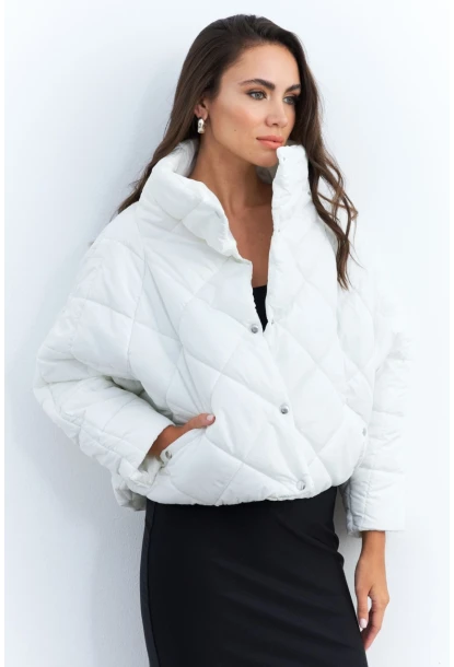 Kadın Beyaz Beli Lastikli Yarasa Kol Şişme Mont MX11