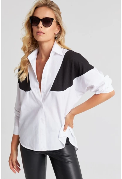 Kadın Beyaz Bloklu Gömlek ROT1005