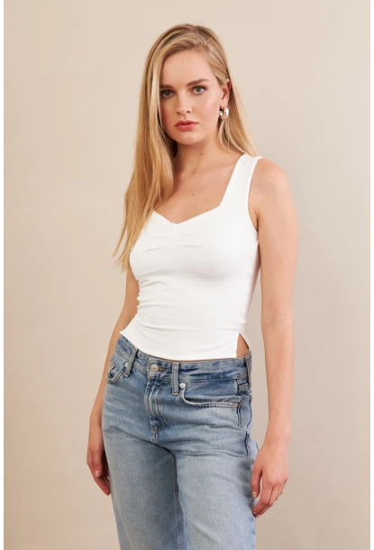 Kadın Beyaz Büzgülü Bluz FLU325