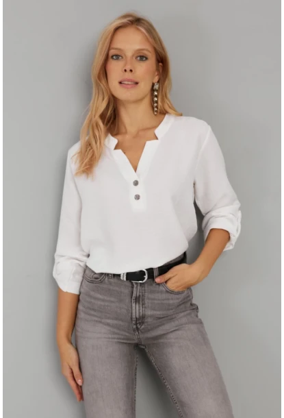 Kadın Beyaz Düğmeli Bluz BR1320