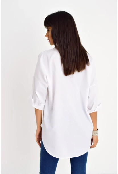 Kadın Beyaz Fermuarlı Gömlek DY25580