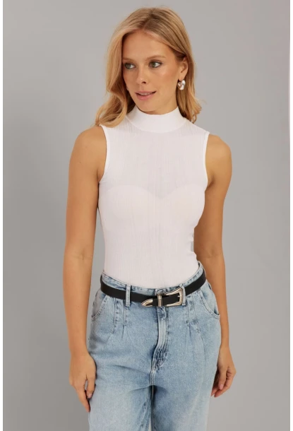 Kadın Beyaz Fitilli Kolsuz Bluz LPP1261