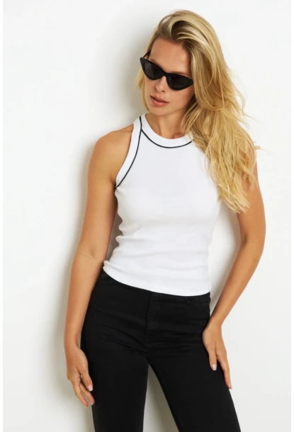 Kadın Beyaz Halter Yaka Kaşkorse Bluz AYD326