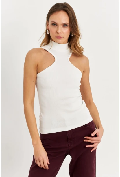 Kadın Beyaz Halter Yaka Kaşkorse Bluz EY1454