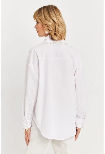 Kadın Beyaz İnci Detaylı Gömlek KED4162
