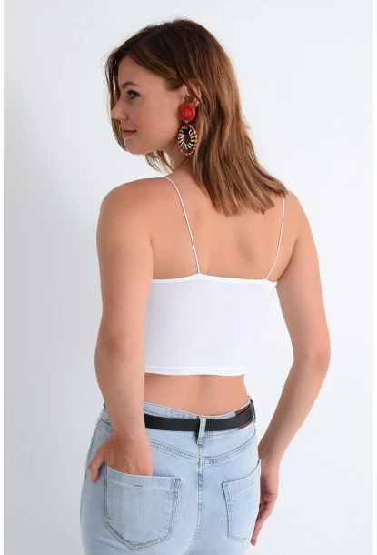 Kadın Beyaz İp Askılı Penye Büstiyer EF10