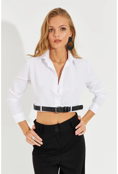 Kadın Beyaz Kemerli Kısa Gömlek MEN2017