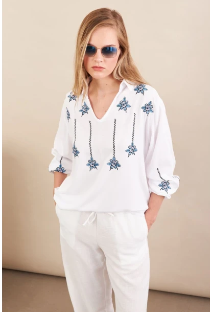 Kadın Beyaz Nakışlı Bluz MPC1345