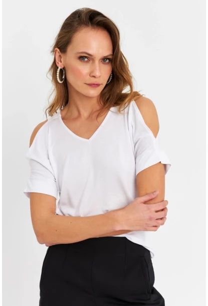 Kadın Beyaz Omuzları Açık Bluz BR1329