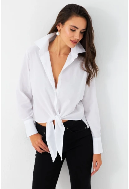 Kadın Beyaz Önü Bağlamalı Gömlek ZER417