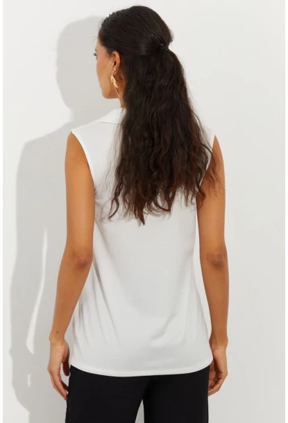 Kadın Beyaz Polo Yaka Bluz LPP1219