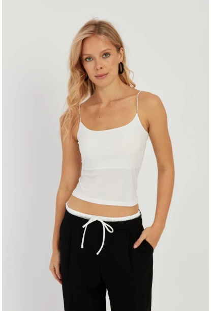 Kadın Beyaz-Saks İkili İp Askılı Bluz GÇ158