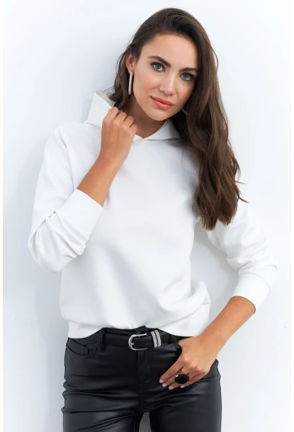 Kadın Beyaz Sırt Dekolteli Taşlı Sweatshirt BTH15