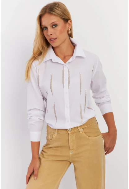 Kadın Beyaz Taşlı Gömlek ZER412