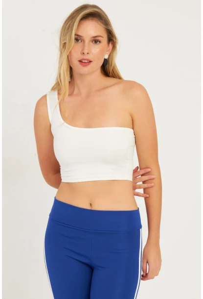 Kadın Beyaz Tek Omuz Crop Bluz CG338