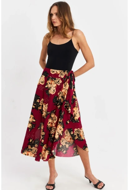 Kadın Bordo Asimetrik Etek LV81