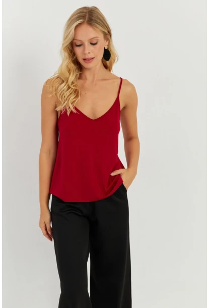 Kadın Bordo Askılı Bluz AYD269