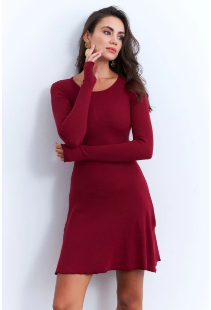 Kadın Bordo Bağlamalı Kaşkorse Mini Elbise FRY2175