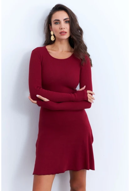 Kadın Bordo Bağlamalı Kaşkorse Mini Elbise FRY2175