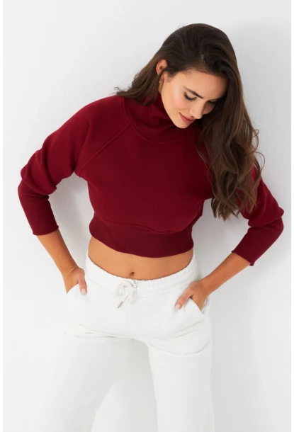Kadın Bordo Balıkçı Crop Sweatshirt DY1469