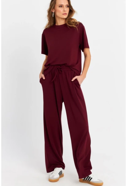 Kadın Bordo Basic Alt-Üst Pantolon Takım MRU6929
