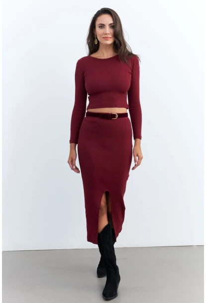 Kadın Bordo Basic Kaşkorse Alt- Üst Takım XL2042