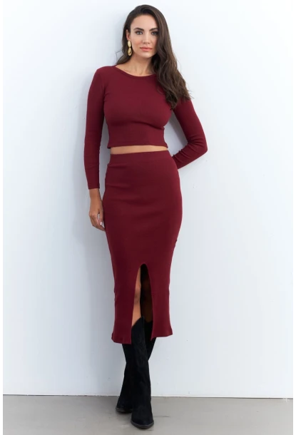 Kadın Bordo Basic Kaşkorse Alt- Üst Takım XL2042