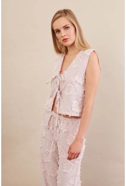 Kadın Bordo Çizgili Püsküllü Alt Üst Takım MOD2517