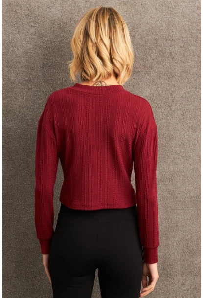 Kadın Bordo Düğme Detaylı Bluz TF57