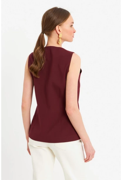 Kadın Bordo Düğme Detaylı Yelek CAR1152