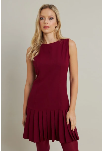 Kadın Bordo Etegi Pileli Mini Elbise FRY2265