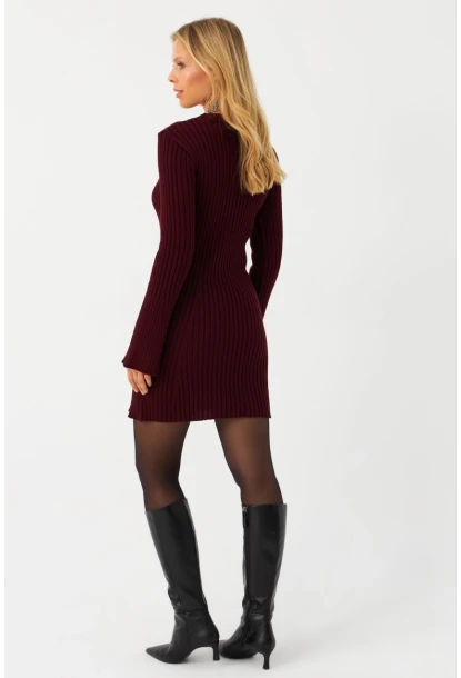 Kadın Bordo İspanyol Kol Triko Mini Elbise YV273