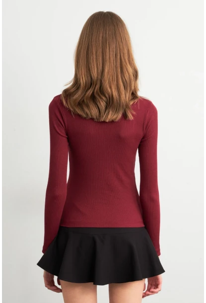 Kadın Bordo Kare Yaka Kaşkorse Bluz GA101