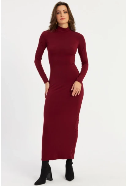 Kadın Bordo Maxi Elbise MLİK100