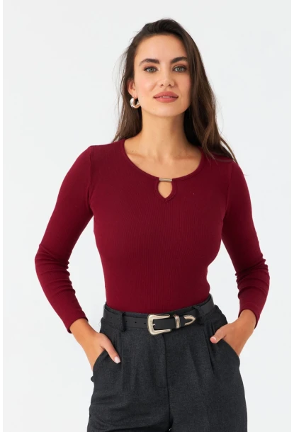 Kadın Bordo Önü Damla Kaşkorse Bluz GA100