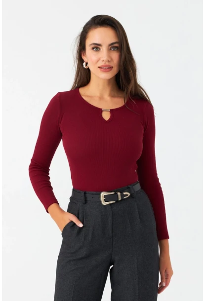 Kadın Bordo Önü Damla Kaşkorse Bluz GA100