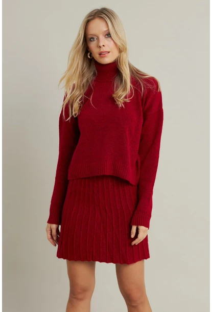 Kadın Bordo Pileli Etekli Alt Üst Takım ELT12001