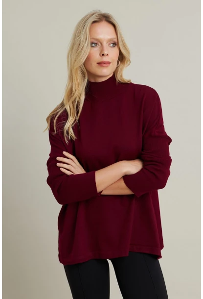 Kadın Bordo Salaş Triko Bluz YV289