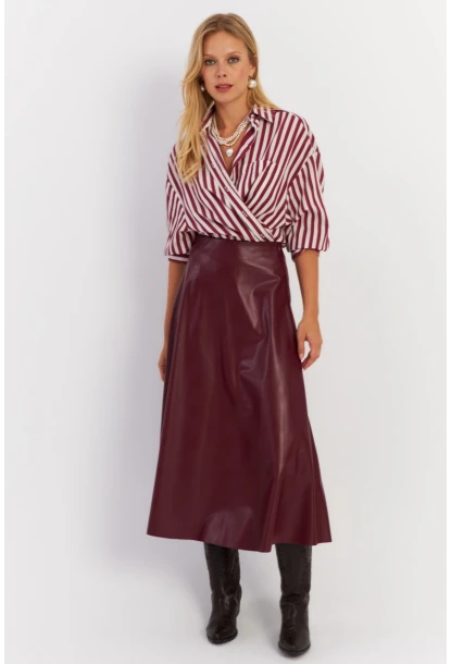 Kadın Bordo Suni Deri Çan Etek ELA113