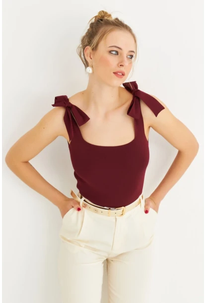 Kadın Bordo Triko Bluz YV236