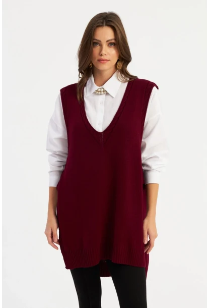 Kadın Bordo Triko Süveter MYV103