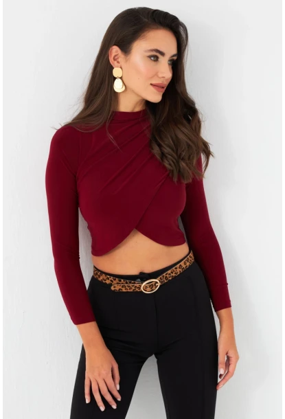 Kadın Bordo Yarım Balıkçı Anvelop Bluz CY351