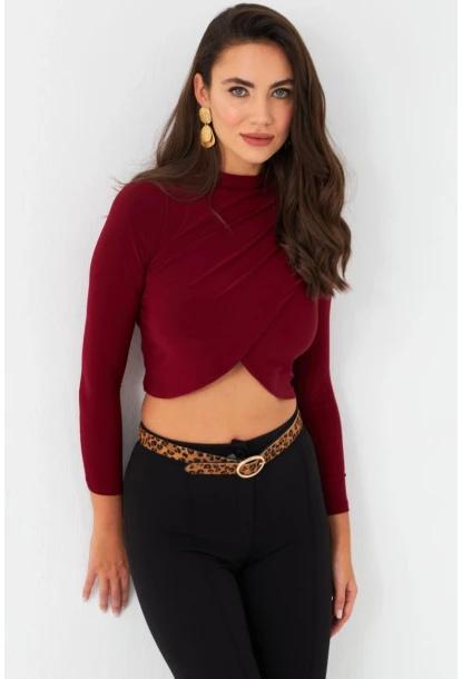 Kadın Bordo Yarım Balıkçı Anvelop Bluz CY351