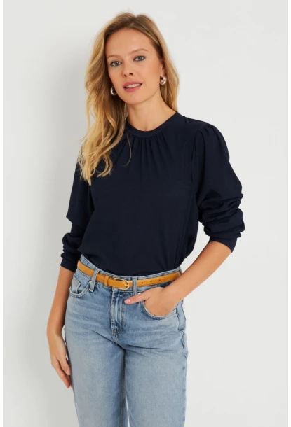 Kadın Bürümcük Bluz Lacivert AYD274
