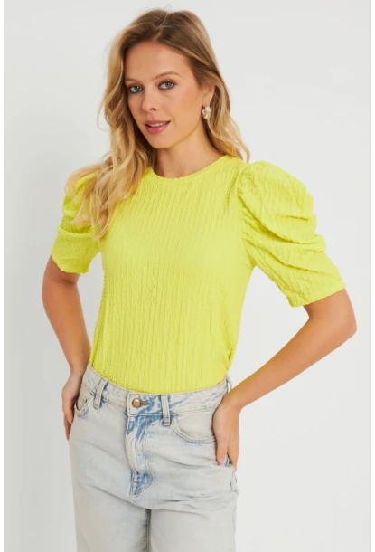 Kadın Bürümcük Bluz Neon Sarı AYD282