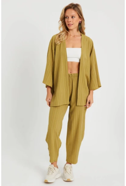 Kadın Bürümcük Kimono Takım Haki Q983