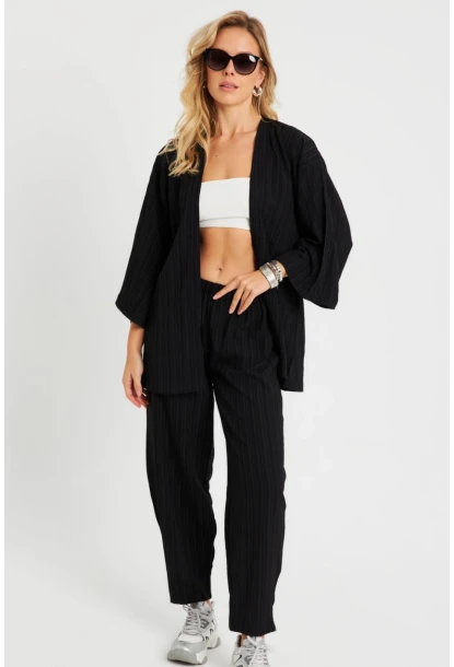 Kadın Bürümcük Kimono Takım Siyah Q983
