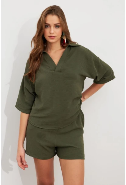 Kadın Çağla Yeşili Aerobin Şort Takım Q1005